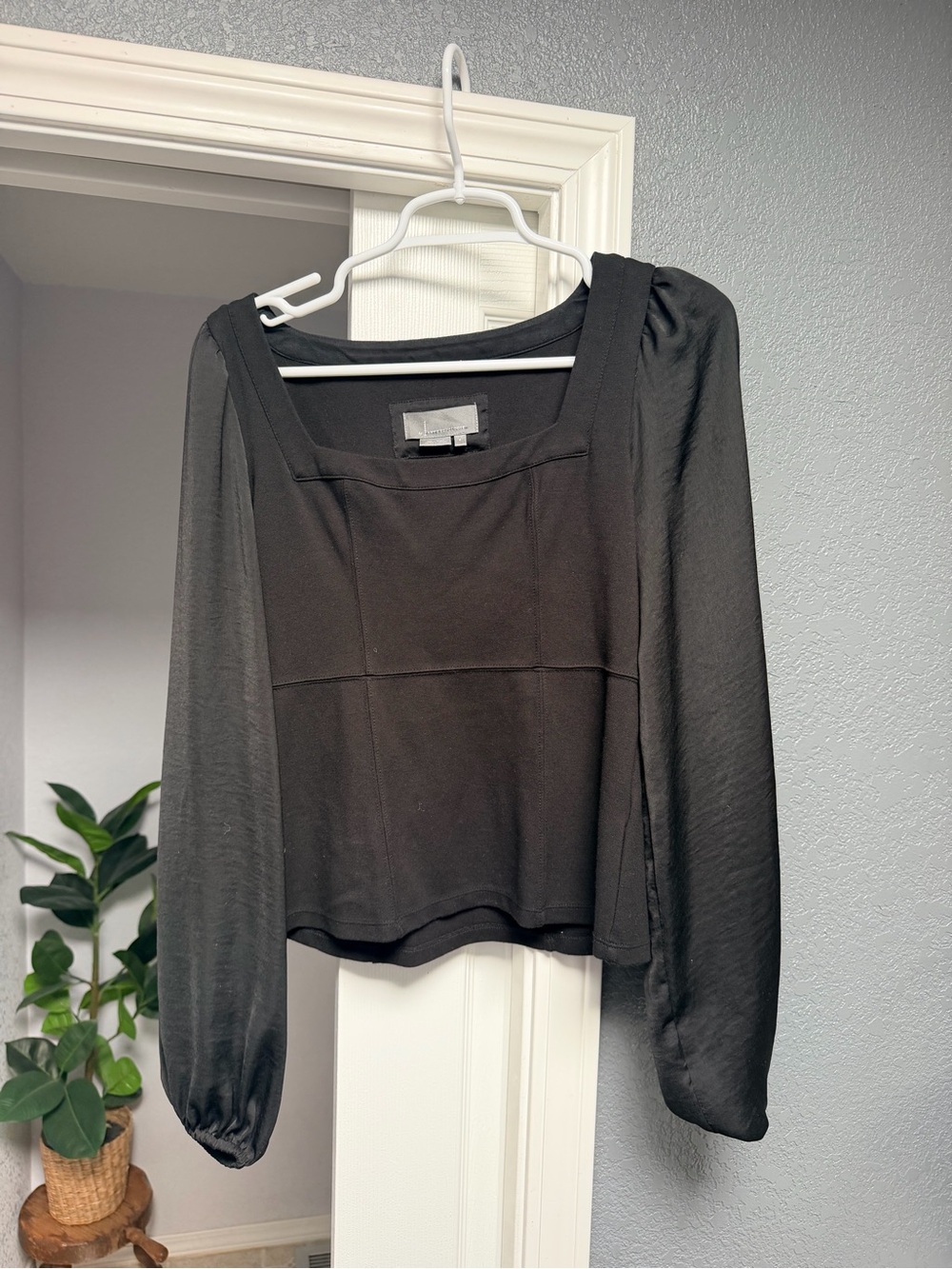 Anthropologie Black Square-Neck Long Sleeve Top